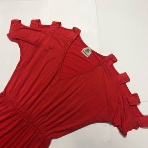 Double Zero Coral Cutout Sleeve Dress